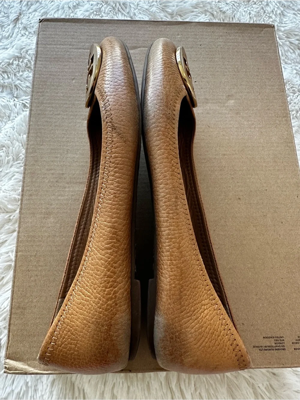 Tory Burch Reva Travel Leather Ballet Flats Pecan Praline Gold Size: 6.5 - Picture 4 of 8